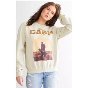 Buckle Merch Traffic Johnny Cash Oversized Fleece Pullover Womens S Biege Music